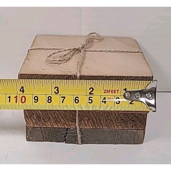 Set Of 4 Rustic 4x4 Wood Drink Coasters - Picture 3 of 3
